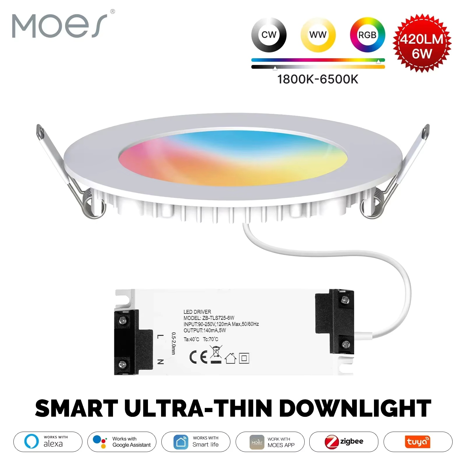 Smart Home Moes - MOES ZigBee Downlight Tuya Lampu Tabung